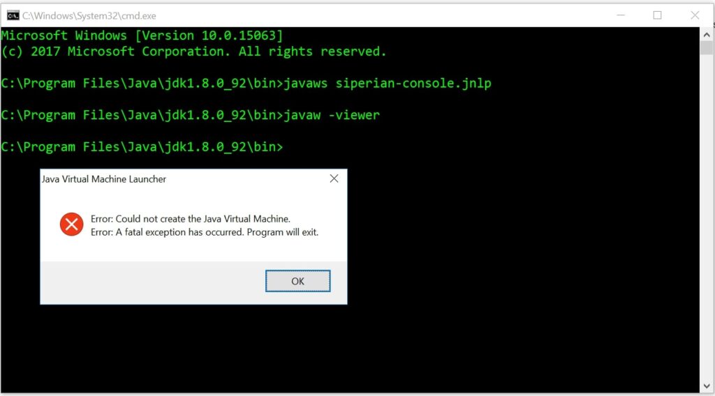 error could not create the Java virtual machine